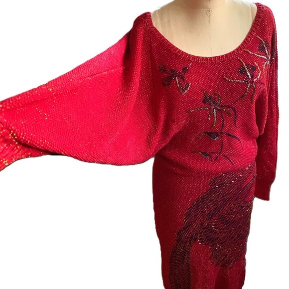 Vintage handmade knit maxi tube 'bird' dress with sparkle - Picture 6 of 16